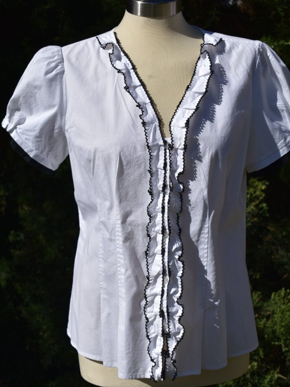Nexx Ruffled White Shirt with Black Piping and Trim